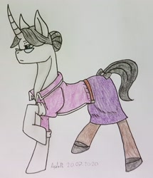 Size: 2387x2777 | Tagged: safe, artist:agdapl, imported from derpibooru, pony, unicorn, clothes, crossover, glasses, high res, horn, miss pauling, ponified, raised hoof, signature, solo, species swap, team fortress 2, traditional art