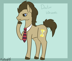 Size: 1750x1500 | Tagged: safe, artist:misskanabelle, imported from derpibooru, doctor whooves, time turner, earth pony, pony, abstract background, male, necktie, raised hoof, signature, solo, stallion, thinking