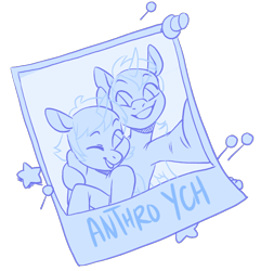 Size: 700x726 | Tagged: safe, artist:lavvythejackalope, imported from derpibooru, oc, oc only, pony, bust, commission, duo, grin, one eye closed, photo, selfie, side hug, simple background, smiling, transparent background, wink, your character here