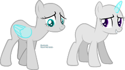 Size: 1265x713 | Tagged: safe, artist:eisabases, imported from derpibooru, oc, oc only, pegasus, unicorn, bald, base, duo, eyelashes, female, horn, mare, pegasus oc, simple background, smiling, transparent background, unicorn oc, wings