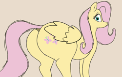 Size: 3774x2404 | Tagged: artist needed, source needed, safe, imported from derpibooru, fluttershy, pegasus, pony, butt, buttcrack, dock, flutterbutt, high res, huge butt, large butt, looking at you, looking back, looking back at you, plot, simple background, tan background, the ass was fat, wings