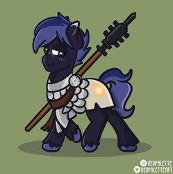 Size: 892x895 | Tagged: safe, artist:redpalette, imported from derpibooru, oc, oc:eveningstar, earth pony, armor, cute, earth pony oc, frown, male, royal guard, soldier, stallion, trotting, unshorn fetlocks, weapon