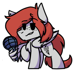 Size: 447x427 | Tagged: safe, artist:kirbirb, imported from derpibooru, oc, oc:scarlett lane, pegasus, pony, freckles, friday night funkin', microphone, piercing, raised hoof, simple background, solo, white background, wing hold, wings