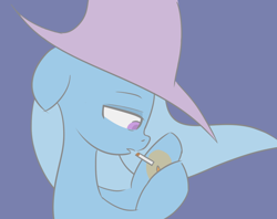 Size: 1200x950 | Tagged: safe, artist:hayai, imported from derpibooru, trixie, pony, unicorn, cigarette, lidded eyes, purple background, simple background, smoking, solo, tired