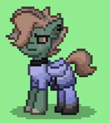 Size: 235x263 | Tagged: safe, imported from derpibooru, oc, oc only, oc:kidding koy, earth pony, pony, fallout equestria, ashes town, character design, choker, creamy mane, ear piercing, fancy clothing, foe, piercing, raider, saddle dress, scar, simple background, solo