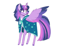 Size: 2492x2000 | Tagged: safe, artist:scarletskitty12, imported from derpibooru, twilight sparkle, alicorn, pony, blaze (coat marking), cloak, clothes, coat markings, colored wings, colored wingtips, ethereal mane, facial markings, female, high res, implied twiburst, mare, multicolored wings, pale belly, simple background, solo, spread wings, starry mane, sunburst's cloak, transparent background, twilight sparkle (alicorn), wings