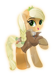 Size: 3568x5031 | Tagged: safe, artist:lincolnbrewsterfan, derpibooru exclusive, imported from derpibooru, applejack, earth pony, pony, fallout equestria, my little pony: the movie, .svg available, alternate hairstyle, alternate tailstyle, applejack's cutie mark, braid, braided tail, button, clothes, coat, crown, crystal crown (object), crystallized, eyebrows, freckles, gun, hair tie, handgun, happy, hat, jacket, jewelry, little macintosh, looking at you, ministry mares, ministry of wartime technology, mouth trigger, movie accurate, optical sight, overcoat, pistol, profile, raised hoof, regalia, revolver, scope, simple background, smiling, smiling at you, straps, svg, sweater, tail wrap, transparent background, vector, weapon