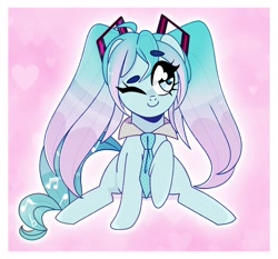 Size: 1500x1400 | Tagged: safe, artist:aferalsunflower, artist:vivian reed, imported from derpibooru, kotobukiya, pony, anime, hatsune miku, headphones, kotobukiya hatsune miku pony, necktie, one eye closed, ponified, solo, vocaloid