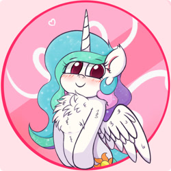 Size: 1380x1372 | Tagged: safe, artist:kqaii, imported from derpibooru, princess celestia, alicorn, pony, blushing, chest fluff, cute, cutelestia, doodle, eye, female, fluffy, happy, looking at you, mare, sketch, smiling, solo, weapons-grade cute