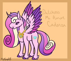 Size: 1750x1500 | Tagged: safe, artist:misskanabelle, imported from derpibooru, princess cadance, alicorn, pony, abstract background, ear fluff, hoof fluff, horn, peytral, signature, solo, wings