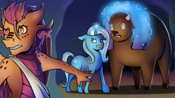 Size: 1024x576 | Tagged: safe, artist:kenisu-of-dragons, imported from derpibooru, trixie, buffalo, dragon, unicorn