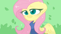 Size: 1280x720 | Tagged: safe, artist:inkp0ne, artist:softpound, imported from derpibooru, fluttershy, pegasus, pony, bust, clothes, colored pupils, cute, female, leaf, mare, portrait, shyabetes, solo, sweater, sweatershy