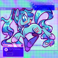 Size: 2048x2048 | Tagged: safe, artist:icky_slicky, imported from derpibooru, kotobukiya, pony, anime, blushing, colored hooves, error, hatsune miku, high res, kotobukiya hatsune miku pony, microsoft, microsoft windows, music notes, necktie, open mouth, ponified, unshorn fetlocks, vocaloid, webcore