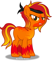 Size: 2248x2668 | Tagged: safe, artist:vector-brony, imported from derpibooru, oc, oc:fury (project horizons), oc:fury fire, earth pony, hybrid, phoenix, fallout equestria, fallout equestria: project horizons, angry, fanfic art, female, fire, fire markings, gradient mane, gradient tail, gritted teeth, headband, high res, inkscape, looking at you, mare, phoenix pony, project chimera (project horizons), simple background, standing, transparent background, vector