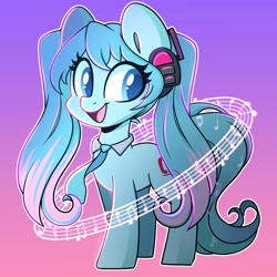 Size: 2400x2400 | Tagged: safe, artist:sakukitty, imported from derpibooru, kotobukiya, earth pony, pony, anime, electric angel, hair highlight, hatsune miku, headphones, high res, kotobukiya hatsune miku pony, necktie, ponified, simple background, vocaloid