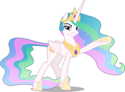 Size: 8000x5881 | Tagged: safe, artist:chrzanek97, imported from derpibooru, princess celestia, alicorn, pony, between dark and dawn, absurd resolution, crown, female, hoof shoes, jewelry, mare, raised hoof, regalia, simple background, smiling, smirk, solo, transparent background, vector