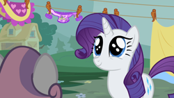Size: 1280x720 | Tagged: safe, artist:rarityvrymercollectiveoriginals, artist:rarityvrymerzhmusic, editor:rarity vrymer collective, imported from derpibooru, screencap, rarity, sweetie belle, pony, unicorn, sisterhooves social, cute, female, raribetes, smiling