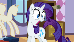 Size: 1280x720 | Tagged: safe, artist:rarityvrymercollectiveoriginals, artist:rarityvrymerzhmusic, imported from derpibooru, screencap, rarity, sisterhooves social, carousel boutique, female, open mouth