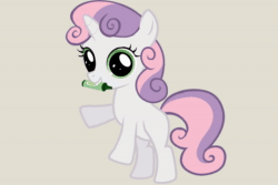 Size: 3230x2160 | Tagged: safe, alternate version, artist:drud14, imported from derpibooru, sweetie belle, pony, unicorn, animated, coloring with sweetie belle, crayon, ear flick, ear twitch, exploitable meme, explore ponyville, female, filly, high res, looking at you, meme, mouth hold, no sound, pixel art, show accurate, simple background, solo, spitting, sprite, tail wag, talking, transparent background, webm, yay