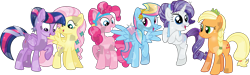 Size: 9794x2941 | Tagged: safe, artist:digimonlover101, artist:shootingstarsentry, imported from derpibooru, applejack, fluttershy, pinkie pie, rainbow dash, rarity, twilight sparkle, alicorn, crystal pony, pony, absurd resolution, crystallized, mane six, simple background, transparent background, twilight sparkle (alicorn), vector