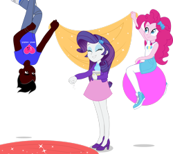 Size: 2596x2311 | Tagged: safe, artist:jasonpleas, imported from derpibooru, pinkie pie, rarity, oc, oc:jukebox james, equestria girls, clothes, dress, geode of sugar bombs, high heels, high res, magical geodes, shoes, space hopper