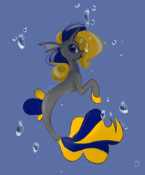 Size: 500x600 | Tagged: safe, artist:datpon3, imported from derpibooru, oc, oc only, pony, seapony (g4), unicorn, blue eyes, bubble, dorsal fin, fish tail, flowing tail, horn, ocean, open mouth, seaponified, simple background, solo, species swap, tail, underwater, water