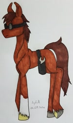 Size: 1809x3008 | Tagged: safe, artist:agdapl, imported from derpibooru, earth pony, pony, clothes, crossover, engineer, female, goggles, mare, ponified, rule 63, signature, solo, species swap, team fortress 2, traditional art, unshorn fetlocks