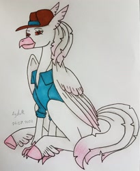 Size: 2593x3156 | Tagged: safe, artist:agdapl, imported from derpibooru, classical hippogriff, hippogriff, clothes, crossover, hat, high res, hippogriffied, male, signature, sitting, sniper, solo, species swap, team fortress 2, traditional art