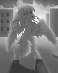 Size: 3267x4094 | Tagged: safe, artist:neverend, imported from derpibooru, oc, oc only, pegasus, pony, bipedal, chest fluff, monochrome, solo