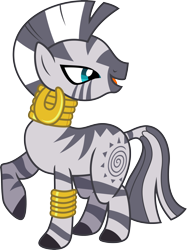 Size: 3000x4004 | Tagged: safe, artist:jeatz-axl, imported from derpibooru, zecora, zebra, bracelet, ear piercing, earring, female, high res, jewelry, leg rings, neck rings, open mouth, piercing, raised hoof, simple background, transparent background, vector