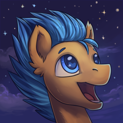 Size: 700x700 | Tagged: safe, artist:dragonataxia, imported from derpibooru, flash sentry, pegasus, pony, avatar, bust, colored pupils, cute, diasentres, ear fluff, male, night, open mouth, open smile, portrait, smiling, solo, stallion, stars