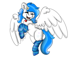 Size: 2500x2000 | Tagged: safe, artist:euspuche, imported from derpibooru, oc, oc only, oc:winter white, pegasus, pony, clothes, female, flower, flower in hair, flying, high res, jewelry, necklace, smiling, socks