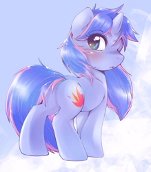 Size: 1464x1668 | Tagged: safe, artist:kurogewapony, imported from derpibooru, oc, oc only, oc:slowly flame, pony, unicorn, blushing, female, looking at you, looking back, looking back at you, mare, solo, standing