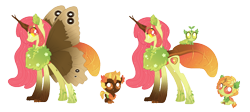 Size: 1430x642 | Tagged: safe, artist:unoriginai, imported from derpibooru, apple bloom, oc, oc:autumn, oc:leo, oc:wormy, caterpillar, changedling, changeling, changeling larva, changeling queen, hybrid, original species, timber pony, timber wolf, alternate design, alternate universe, asexual reproduction, baby changedling, baby changeling, butterfly wings, changedling queen, changedlingified, changelingified, cute, female, magical parthenogenic spawn, offspring, older, older apple bloom, species swap, wings