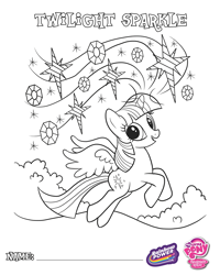 Size: 1500x1875 | Tagged: safe, imported from derpibooru, twilight sparkle, alicorn, pony, bush, coloring page, female, gem, mare, my little pony logo, official, rainbow power, twilight sparkle (alicorn)