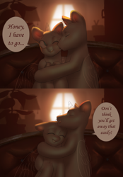 Size: 4180x6000 | Tagged: safe, artist:klooda, imported from derpibooru, pony, advertisement, blushing, cheek kiss, comic, commission, couch, couple, cute, detailed, eyes closed, female, generic pony, happy, hug, hugging a pony, interior, kiss on the cheek, kissing, male, mare, one eye closed, open mouth, plant, room, sitting, smiling, smooch, speech bubble, stallion, talking, text, window, your character here