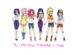 Size: 700x500 | Tagged: safe, artist:smilesupsidedown, imported from derpibooru, applejack, fluttershy, pinkie pie, rainbow dash, rarity, twilight sparkle, human, clothes, converse, female, humanized, mane six, pixel art, shoes, shorts, simple background, smiling, transparent background