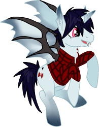 Size: 519x665 | Tagged: safe, artist:smilesupsidedown, imported from derpibooru, alicorn, bat pony, bat pony alicorn, pony, adventure time, bat ponified, bat wings, clothes, horn, male, marshall lee, ponified, race swap, simple background, solo, stallion, transparent background, wings