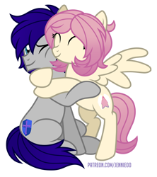 Size: 1066x1200 | Tagged: safe, artist:jennieoo, imported from derpibooru, oc, oc:gentle star, oc:maverick, earth pony, pegasus, pony, cute, embrace, hug, ocbetes, show accurate, simple background, spread wings, transparent background, vector, wings