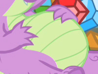 Size: 202x154 | Tagged: safe, edit, edited screencap, editor:luckyjay7, imported from derpibooru, screencap, spike, dragon, owl's well that ends well, belly, big belly, cropped, fat, fat spike, gem, male, pictures of bellies, solo