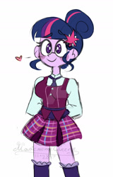 Size: 1024x1603 | Tagged: safe, artist:mousiememequeen, imported from derpibooru, sci-twi, twilight sparkle, equestria girls, 2017, clothes, crystal prep academy uniform, cute, deviantart watermark, female, floating heart, glasses off, hands behind back, heart, missing accessory, obtrusive watermark, school uniform, simple background, solo, starry eyes, twiabetes, watermark, white background, wingding eyes