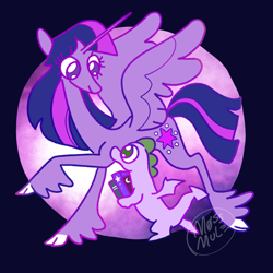 Size: 2048x2048 | Tagged: safe, artist:mossmule, imported from derpibooru, spike, twilight sparkle, alicorn, dragon, high res, twilight sparkle (alicorn)