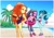 Size: 2048x1448 | Tagged: safe, artist:binco_293, imported from derpibooru, adagio dazzle, aria blaze, sonata dusk, equestria girls, armpits, arms in the air, bare shoulders, beach, belly button, bikini, breasts, cleavage, clothes, collar, gem, hands in the air, heel pop, inner tube, legs, midriff, nail polish, one-piece swimsuit, outdoors, palm tree, pigtails, ponytail, sandals, siren gem, sleeveless, sunglasses, swimsuit, the dazzlings, toenail polish, tree, two piece swimsuit, two-piece swimsuit