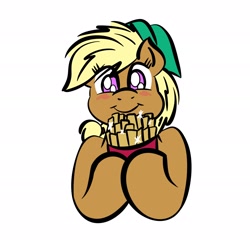Size: 1920x1920 | Tagged: safe, artist:ashtoneer, imported from derpibooru, oc, oc only, oc:tater trot, earth pony, pony, female, food, french fries, mare, simple background, solo, white background