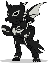 Size: 1280x1687 | Tagged: safe, artist:mlp-trailgrazer, imported from derpibooru, oc, oc only, oc:the deafhorse, pony, agent venom, bipedal, clothes, cosplay, costume, simple background, solo, transparent background, venom