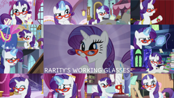 Size: 1280x720 | Tagged: safe, edit, edited screencap, editor:quoterific, imported from derpibooru, screencap, fluttershy, rarity, pegasus, pony, unicorn, a canterlot wedding, canterlot boutique, castle sweet castle, dragon dropped, fake it 'til you make it, for whom the sweetie belle toils, molt down, rarity takes manehattan, season 1, season 2, season 4, season 5, season 6, season 7, season 8, season 9, shadow play, she's all yak, suited for success, sweet and elite, the saddle row review, spoiler:s08, spoiler:s09, :p, ^^, book, carousel boutique, collage, cute, eyes closed, female, glasses, magic, mannequin, mare, messy hair, open mouth, raribetes, rarity's glasses, smiling, telekinesis, tongue out, twilight's castle