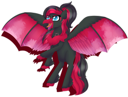 Size: 1920x1461 | Tagged: safe, artist:spokenmind93, imported from derpibooru, oc, oc only, hippogriff, hybrid, moltres, vampire bat pony, adoptable, galarian moltres, hippogriff oc, pokémon, ponymon, red and black oc, solo