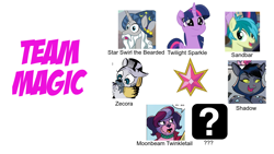 Size: 1920x1080 | Tagged: safe, artist:andypriceart, artist:ewized, artist:keronianniroro, artist:tonyfleecs, edit, idw, imported from derpibooru, sandbar, shadow (g4), star swirl the bearded, twilight sparkle, zecora, abyssinian, alicorn, diamond dog, earth pony, unicorn, collage, element of magic, moonbeam twinkletail, season 10, shadow (cat), twilight sparkle (alicorn)