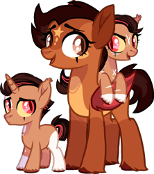 Size: 1043x1175 | Tagged: safe, artist:rickysocks, imported from derpibooru, oc, oc only, oc:barbed sparks, oc:kashgta, oc:spark surge, bat pony, pony, unicorn, colt, female, male, mare, simple background, transparent background, trio