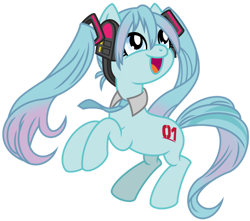 Size: 1024x904 | Tagged: safe, artist:emeraldblast63, imported from derpibooru, kotobukiya, earth pony, pony, anime, hatsune miku, headphones, kotobukiya hatsune miku pony, necktie, ponified, simple background, transparent background, vocaloid